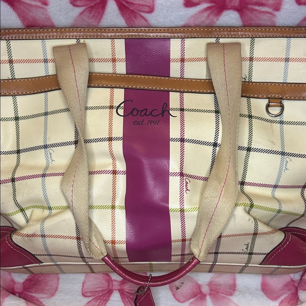 Coach Women's Tote Bag - Cream, Pink, and Tan
